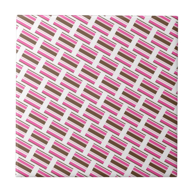 Keramisk platta rosa brun vit rand kakelplatta (Framsidan)