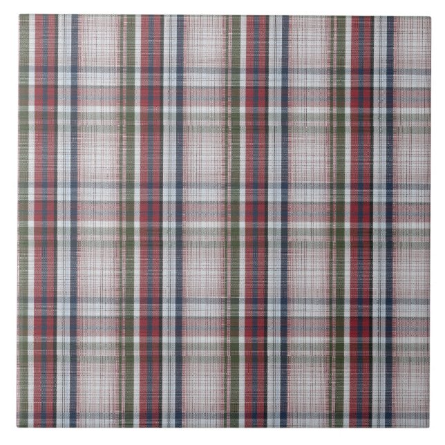 Keramisk platta - Scottish Tartan Red Blue Grönt Kakelplatta (Framsidan)