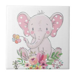 Keramisk Plattforms Elefant Kärlek Blommig Kakelplatta
