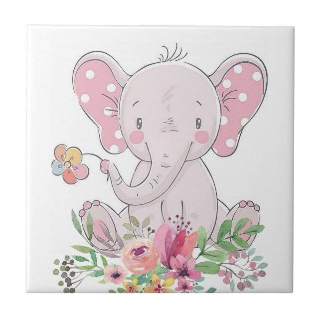 Keramisk Plattforms Elefant Kärlek Blommig Kakelplatta (Framsidan)