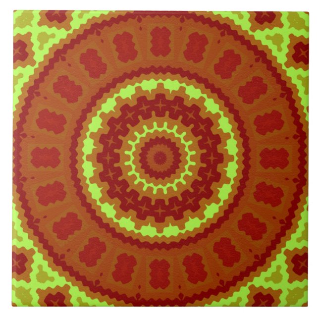 Keramisk plattor- Röd och Grönt Kaleidoscope-desig Kakelplatta (Framsidan)