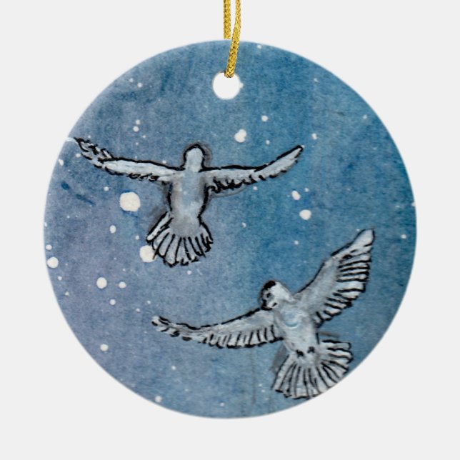 Keramisk prydnad för duvor julgransprydnad keramik (Framsidan)