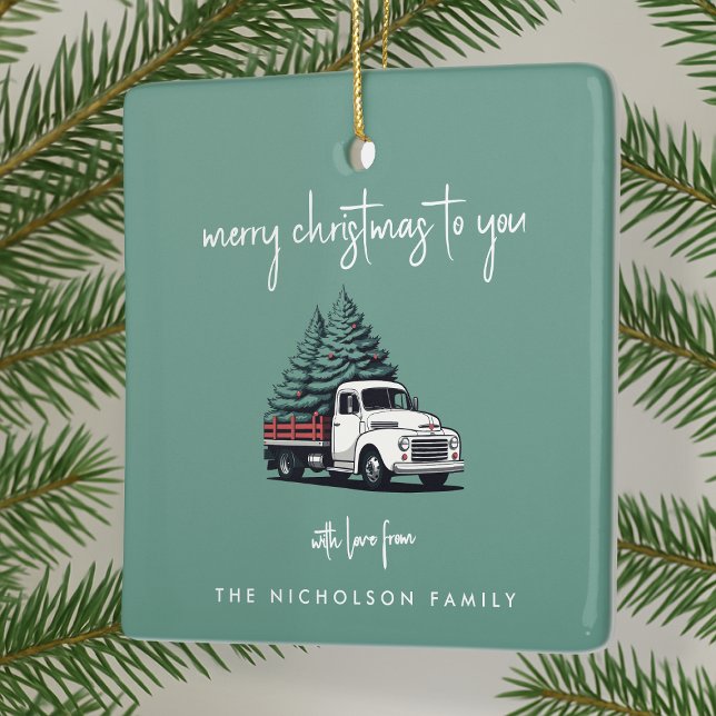 Keramisk prydnad | Julgransleverans lastbil Julgransprydnad Keramik (Personalized vintage delivery truck ceramic ornaments created for cheerful Christmas celebrations)