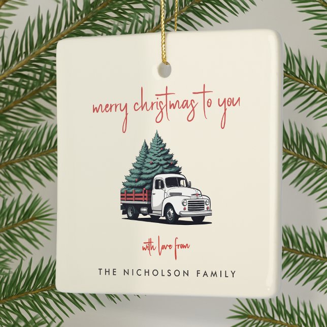 Keramisk prydnad | Julgransleverans lastbil Julgransprydnad Keramik (Personalized vintage delivery truck ceramic ornaments created for cheerful Christmas celebrations)