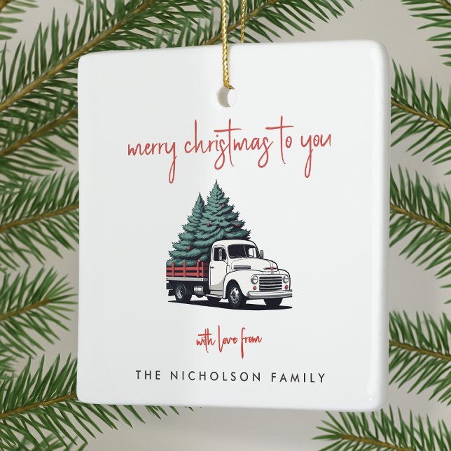 Keramisk prydnad | Julgransleverans lastbil Julgransprydnad Keramik (Personalized vintage delivery truck ceramic ornaments created for cheerful Christmas celebrations)