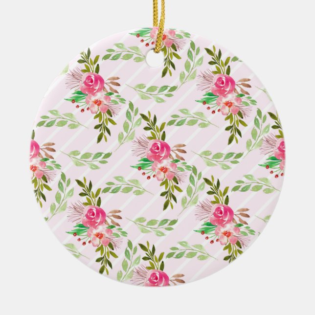 Keramisk prydnad med blommor och blad julgransprydnad keramik (Framsidan)