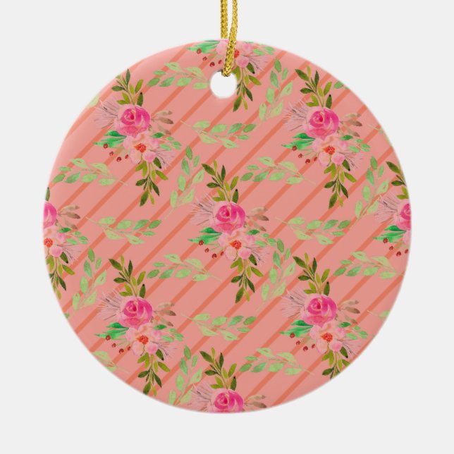 Keramisk prydnad med blommor och blad julgransprydnad keramik (Framsidan)