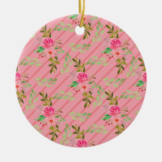 Keramisk prydnad med blommor och blad julgransprydnad keramik (Framsidan)