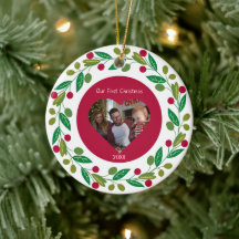 Keramisk prydnad - vår första jul - Foto/datum