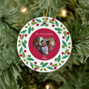 Keramisk prydnad - vår första jul - Foto/datum Julgransprydnad Keramik