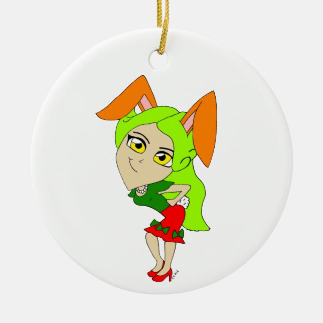keramisk prydnadsföremål av chibi bunnygirl julgransprydnad keramik (Framsidan)
