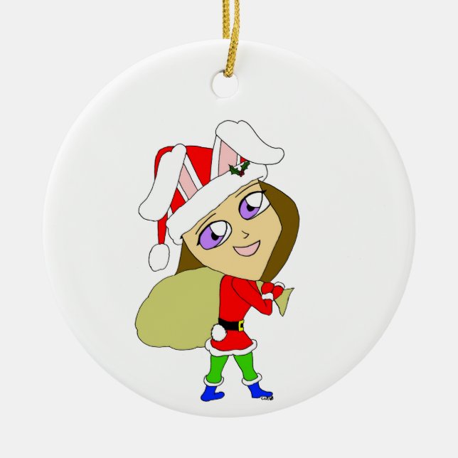 keramisk prydnadsföremål av chibi bunnygirl julgransprydnad keramik (Framsidan)