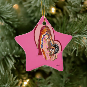 Keramisk prydnadsjungfru Mary med Baby Jesus Julgransprydnad Keramik