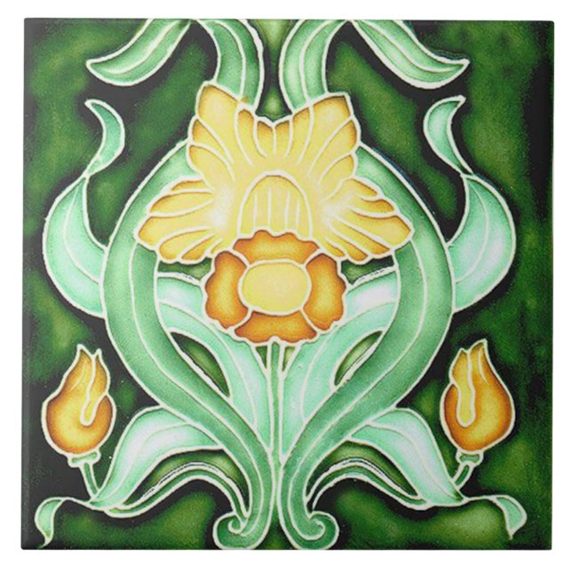 Keramisk ril - Art nouveau Vår Daffodil Kakelplatta (Framsidan)