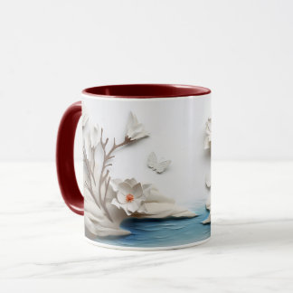 Keramisk skulpterad Blommigt- och fjärilstjänst Mugg