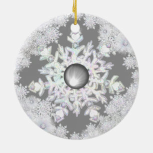 Keramisk snöre grått och snöflake julgransprydnad keramik