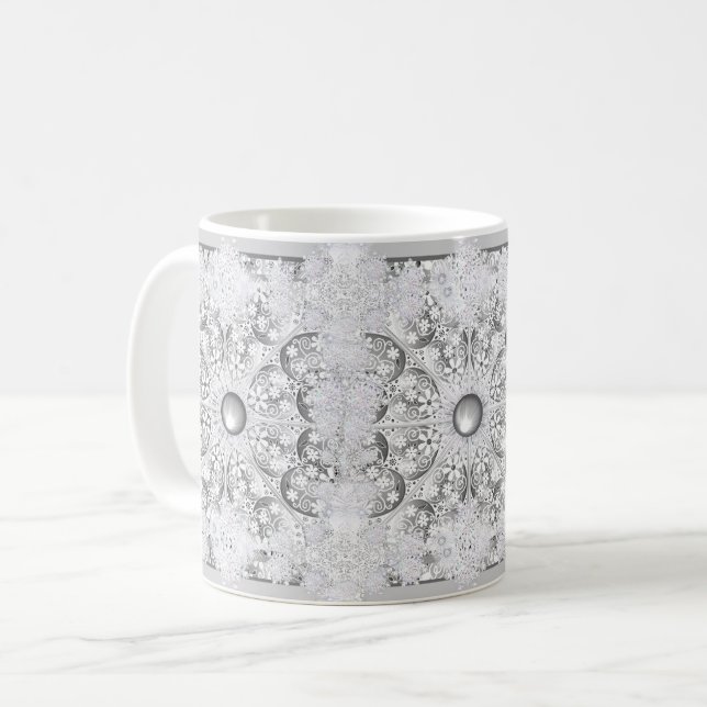 Keramisk snöre Grått och snöflake Kaffemugg (Framsida vänster)