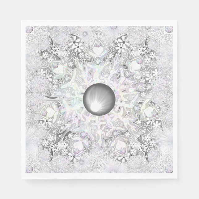 Keramisk snöre grått och snöflake pappersservett (Framsidan)