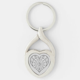 Keramisk snöre Grått Twisted Heart Silverfärgad Nyckelring