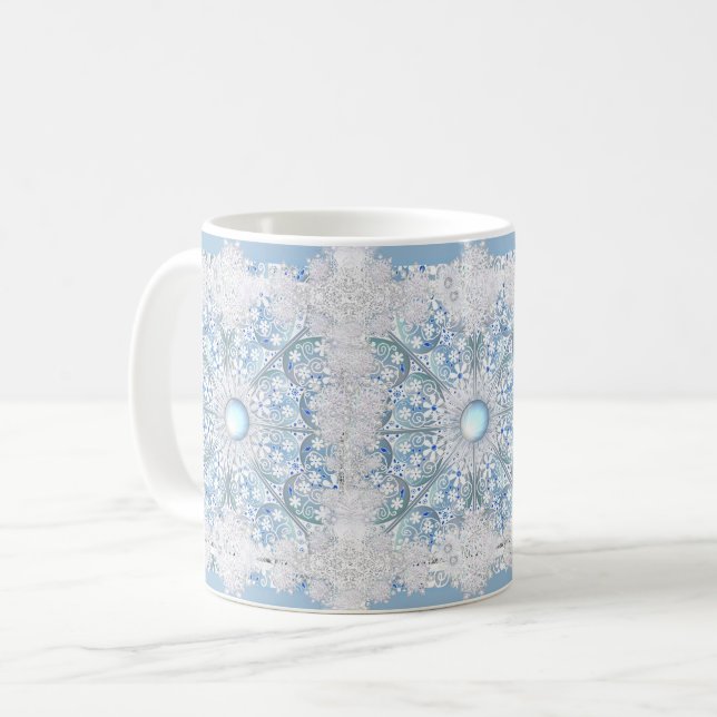 Keramisk snöre Light blue och snöflake Kaffemugg (Framsida vänster)