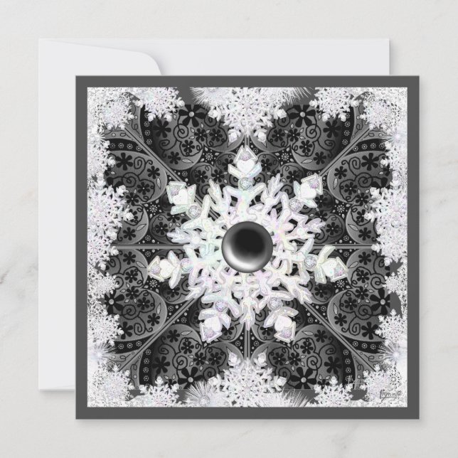 Keramisk snöre svart och snöflake inbjudningar (Framsida)
