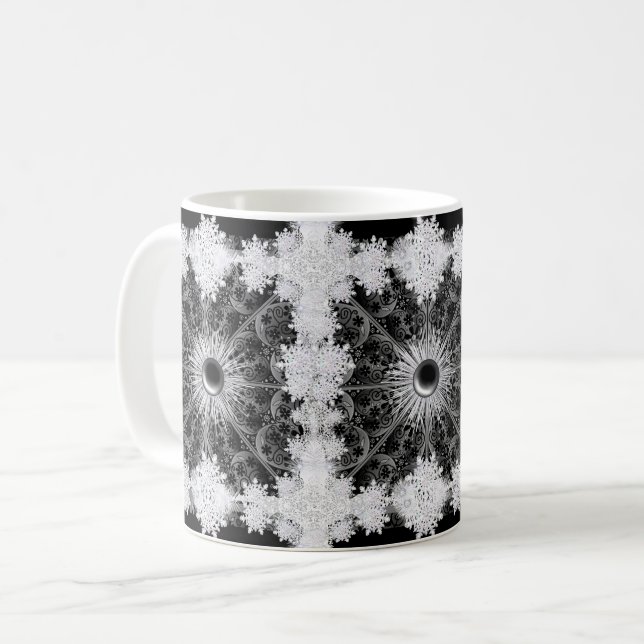 Keramisk snöre svart och snöflake kaffemugg (Framsida vänster)