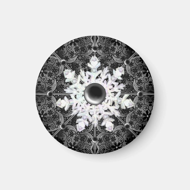 Keramisk snöre svart och snöflake magnet (Framsidan)