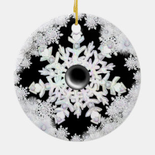 Keramisk Snöre svart & snöflingor Julgransprydnad Keramik