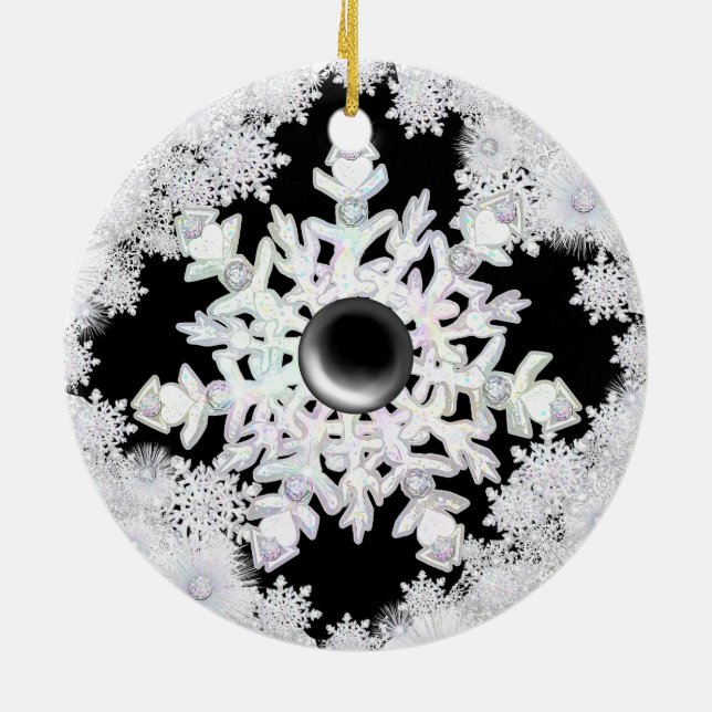 Keramisk Snöre svart & snöflingor Julgransprydnad Keramik (Baksidan)