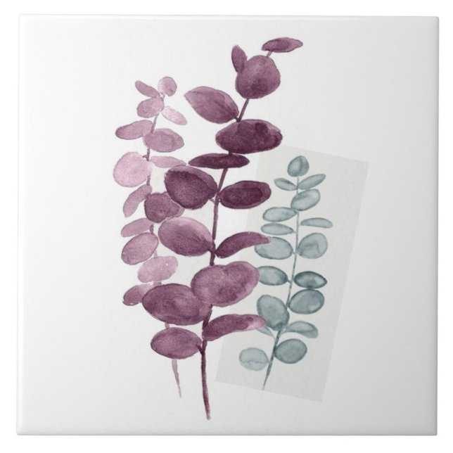 Keramisk til-eukalyptus Vattenfärger Indigo/Grönt Kakelplatta (Framsidan)