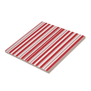 Keramisk Tile Streck Röd & Vit Rand Kakelplatta