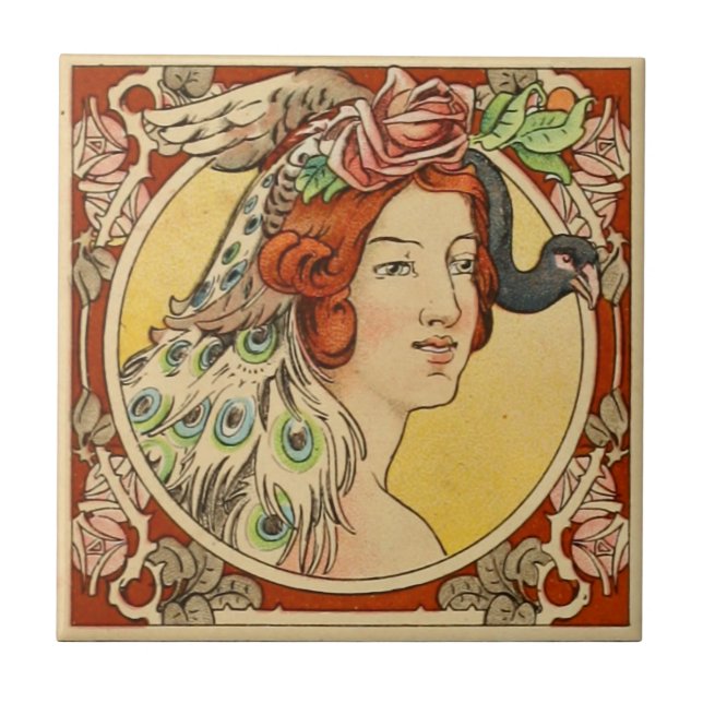 Keramisk vintagefransyskaart nouveau kakelplatta (Framsidan)