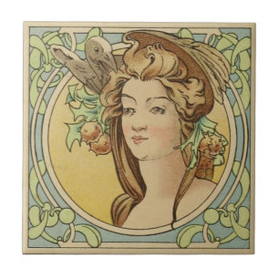 Keramisk vintagefransyskaart nouveau kakelplatta