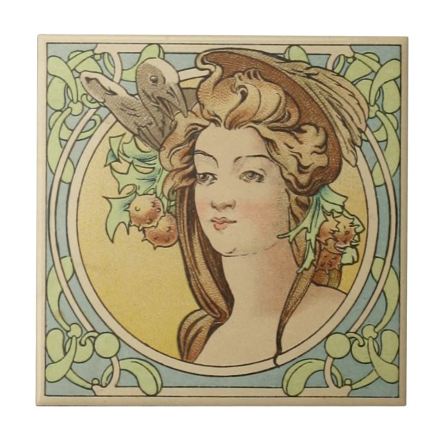 Keramisk vintagefransyskaart nouveau kakelplatta (Framsidan)
