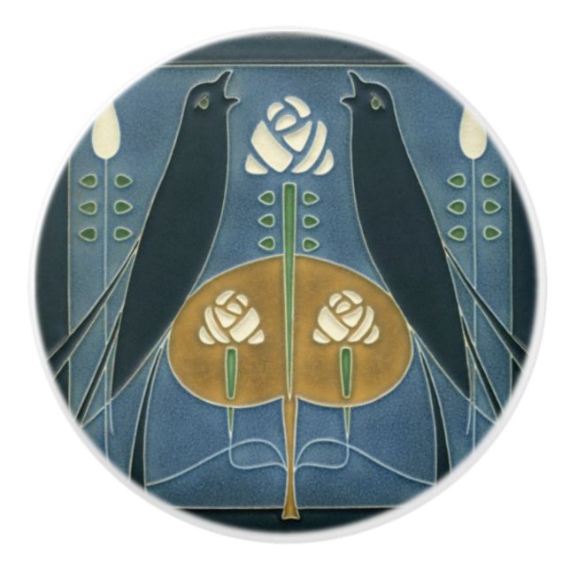 Keramiska dörrar och skåp - fåglar Ro Knopp (Framsidan)