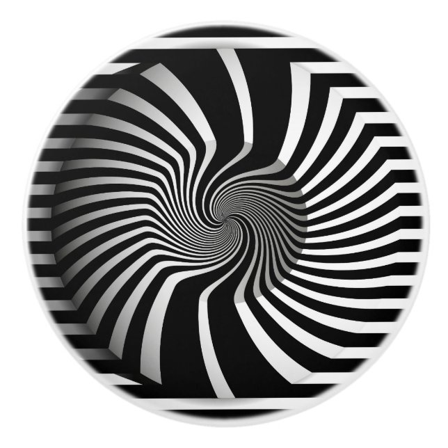 Keramiska knop - Psykedelic Art Swirl B/W Knopp (Framsidan)