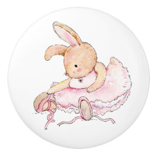 Keramiska knoppar - Kanin ballerina i rosa