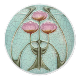 Keramiska knoppar - Rosa Peonies Art nouveau