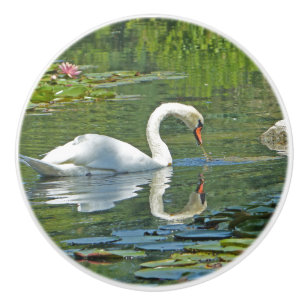 keramiska knoppar, "SVAN ON LILY POND" Knopp