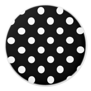 Keramiska knoppar - vit Polka dots Blk-bakgrund