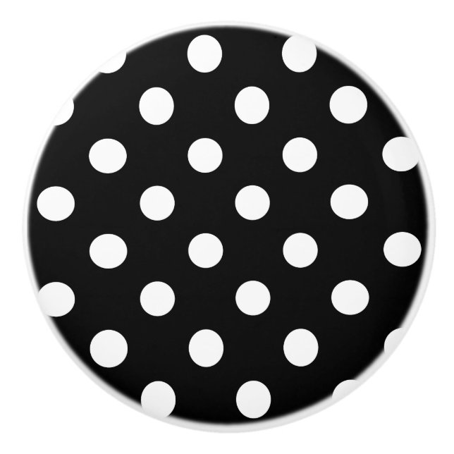 Keramiska knoppar - vit Polka dots Blk-bakgrund (Framsidan)