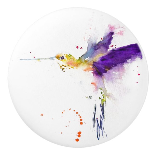 Keramiska lådor/dörrknappar - Humming Bird Knopp (Framsidan)