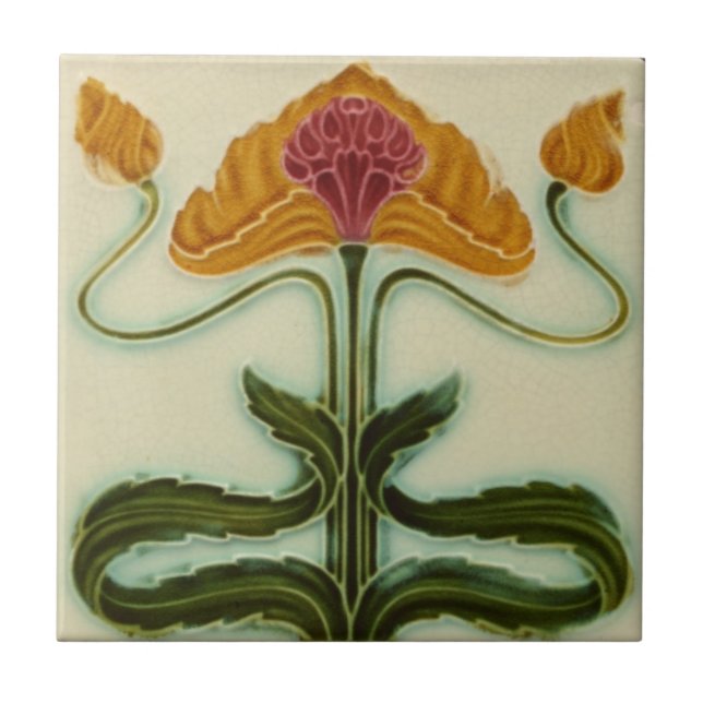 Keramiska plattan art nouveau - Blommor Kakelplatta (Framsidan)