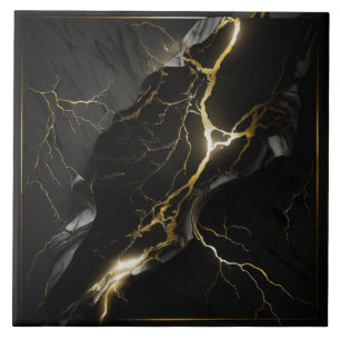 Keramiska plattan Black and Guld Marble Kakelplatta