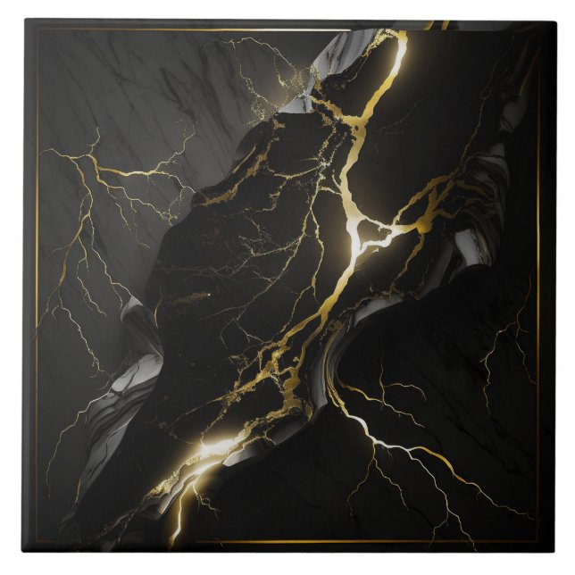 Keramiska plattan Black and Guld Marble Kakelplatta (Framsidan)