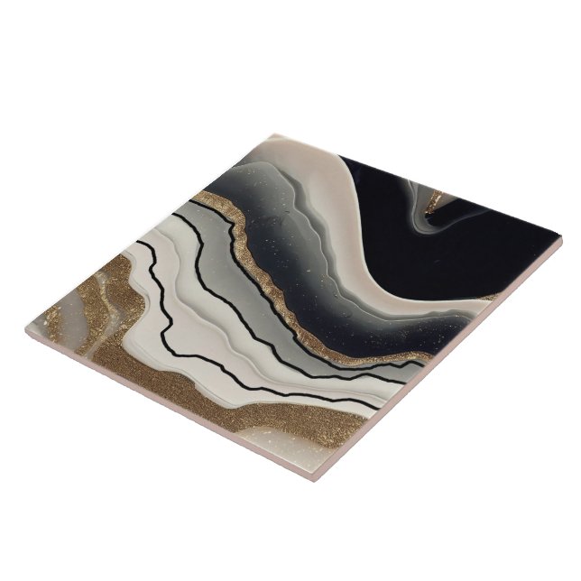 Keramiska plattan Black, Cream och Guld Geode Stil Kakelplatta (Sidan)