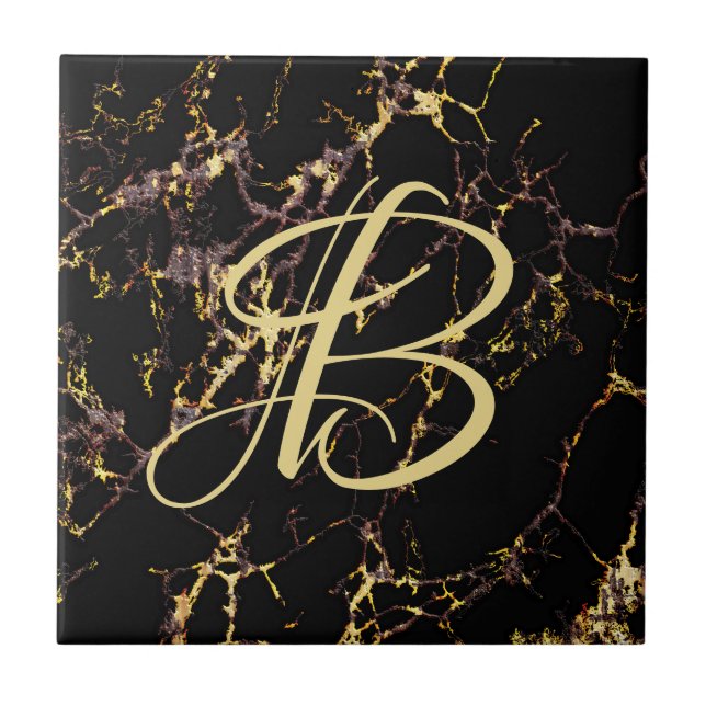 Keramiska plattan Black Faux Rusted Guld mönster Kakelplatta (Framsidan)