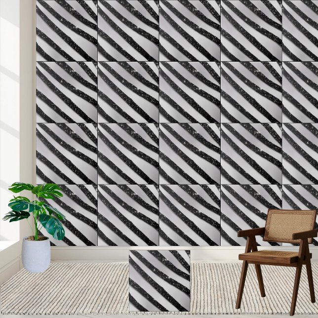 Keramiska plattan Black White Glitter Rand Golv Kakelplatta (Black White Glitter Stripe Floor Ceramic Tile)