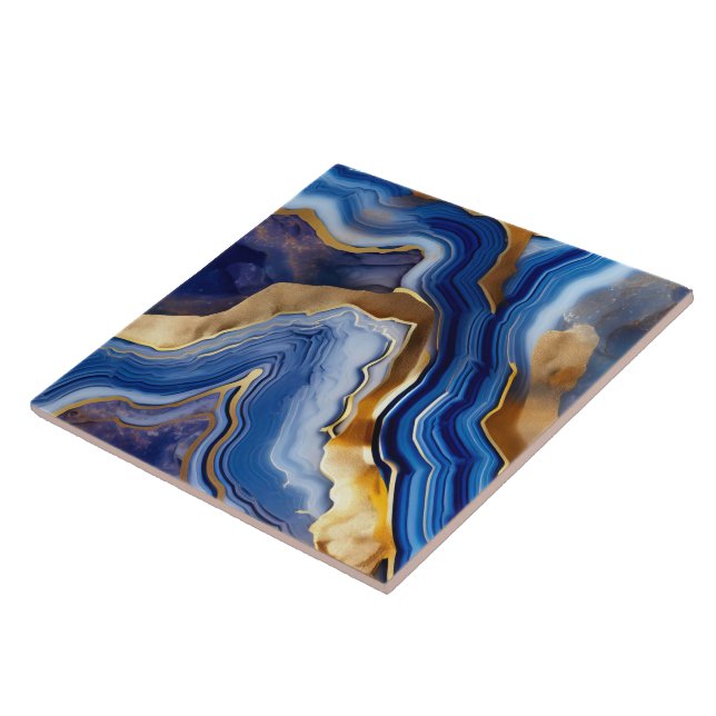 Keramiska plattan Blue och Guld Geode Stil. Kakelplatta (Sidan)