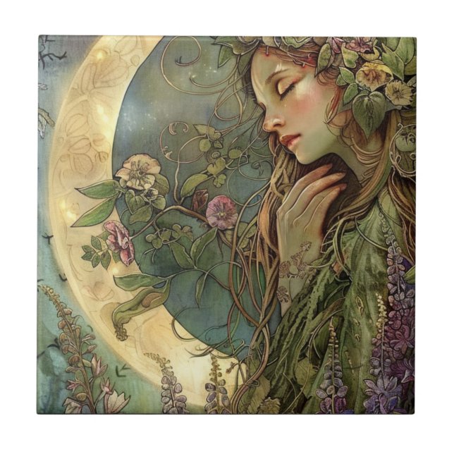 Keramiska plattan Crescent Måne Ostara Kakelplatta (Framsidan)